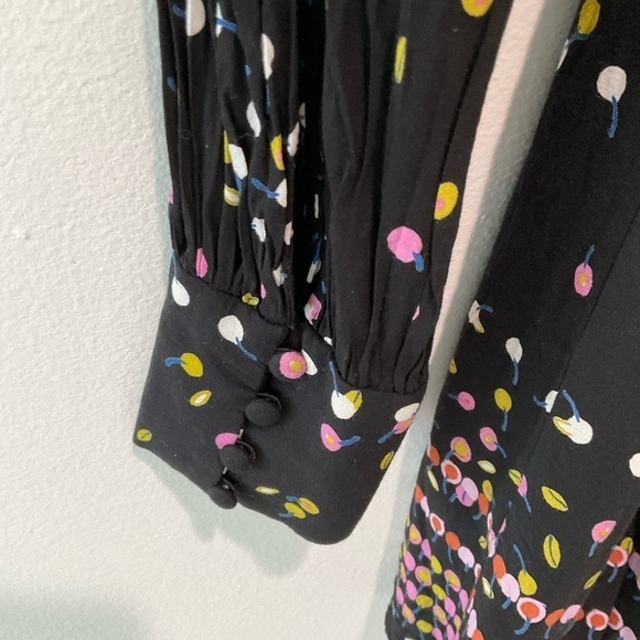 Free People Black Print Dress Coryn Boho A-Line Long Sleeve Size 0 - Picture 3 of 3